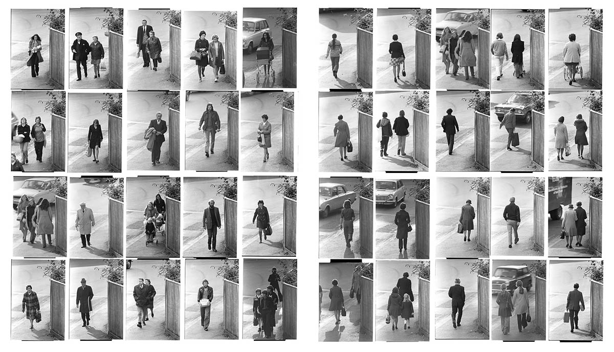 Photographs of people on the street made 1975 from first floor window at 66 St Johns Street, Winchester, Hampshire , England. Images arranged in this format May 2011