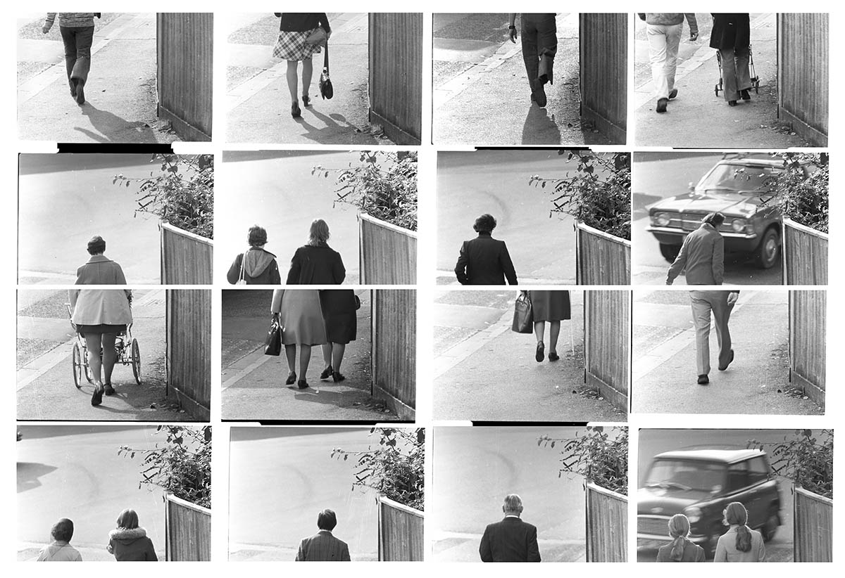 Photographs of people on the street made 1975 from first floor window at 66 St Johns Street, Winchester, Hampshire , England. Images arranged in this format May and June 2015